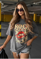 Tricou oversize z nadrukiem Rock Soul camel