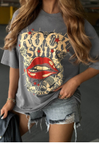 Tricou oversize z nadrukiem Rock Soul camel