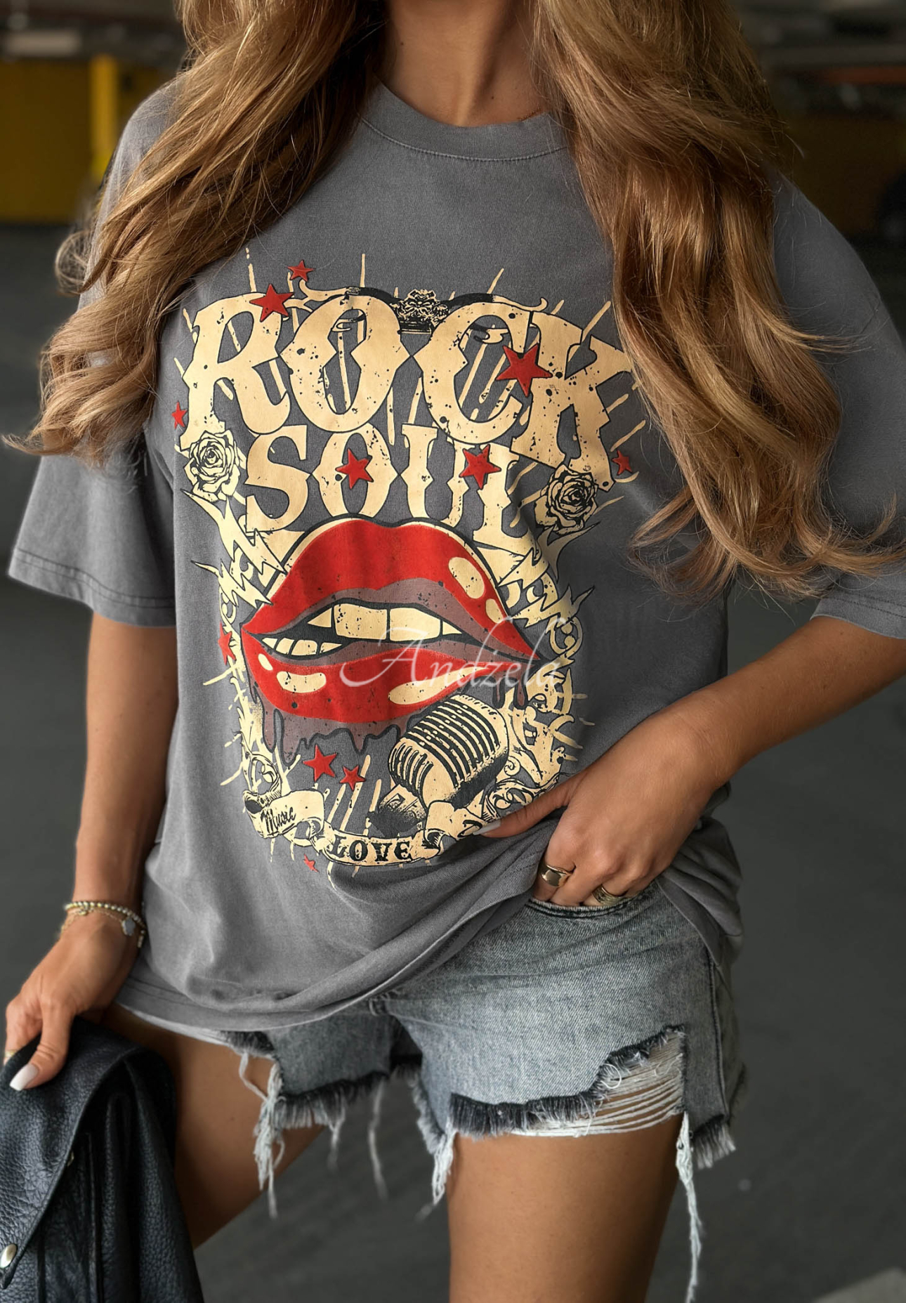 Tricou oversize din bumbac cu imprimeu Rock Soul
