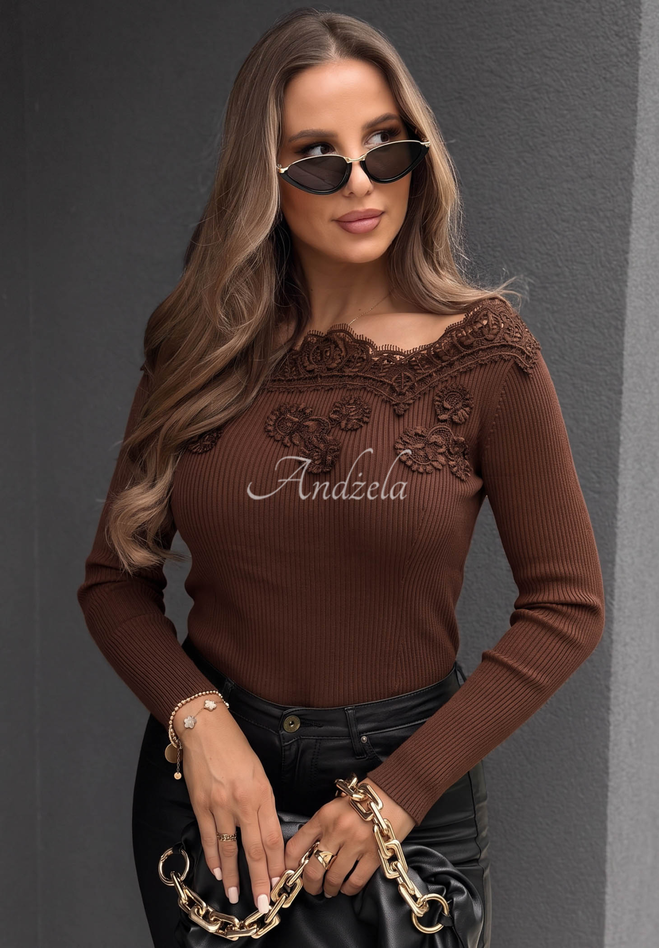 Bluză cu striații off shoulder din viscoză cu broderii Pure Grace