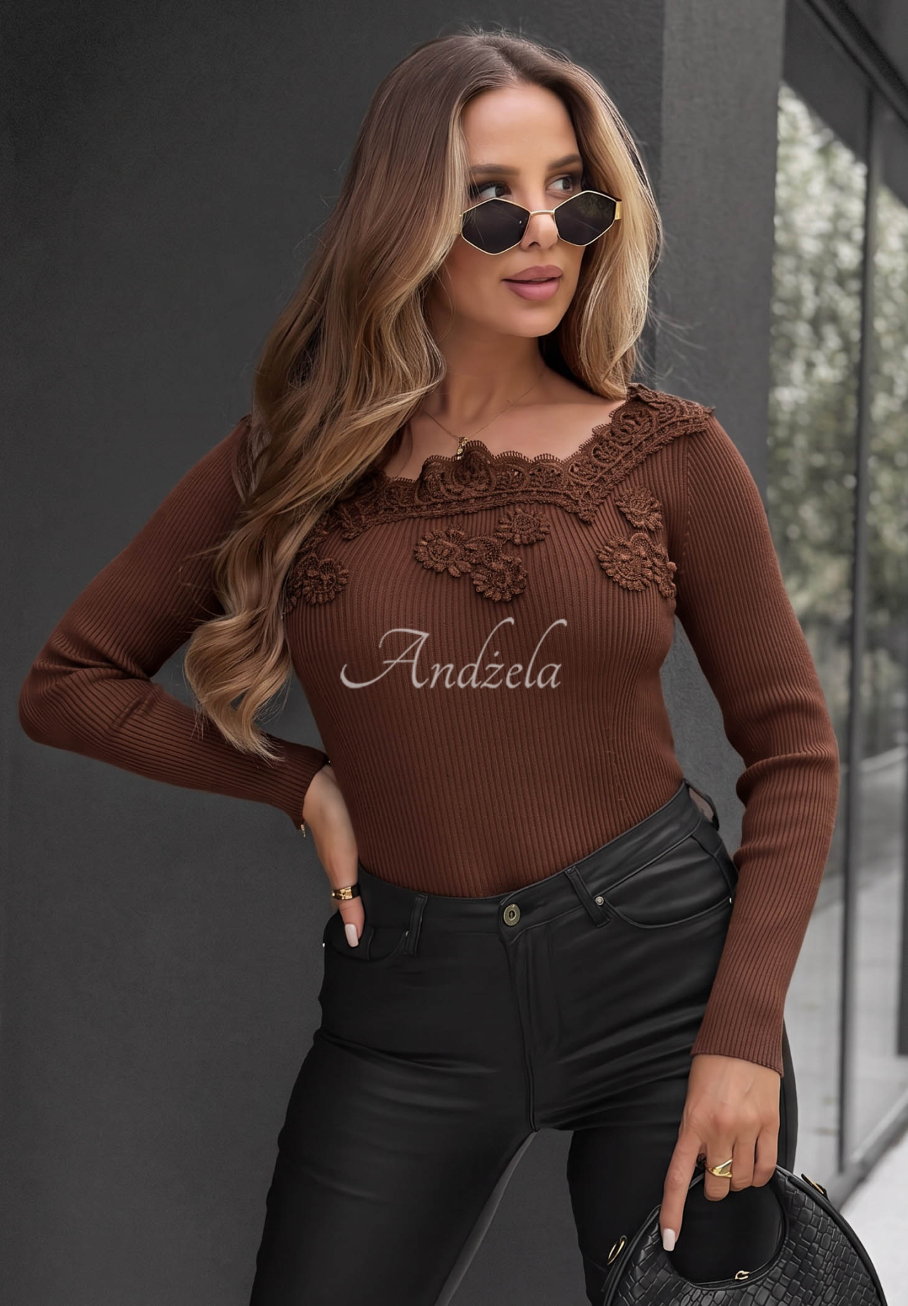 Bluză cu striații off shoulder din viscoză cu broderii Pure Grace
