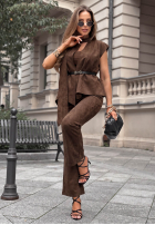 Elegancki Compleu marynarkowa Vestă i Pantaloni dzwony Autumn Atelier ciocolatiu
