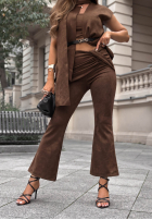 Elegancki Compleu marynarkowa Vestă i Pantaloni dzwony Autumn Atelier ciocolatiu