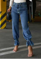 Pantaloni din denim mom fit z wiązaniem Hello Friday albastre