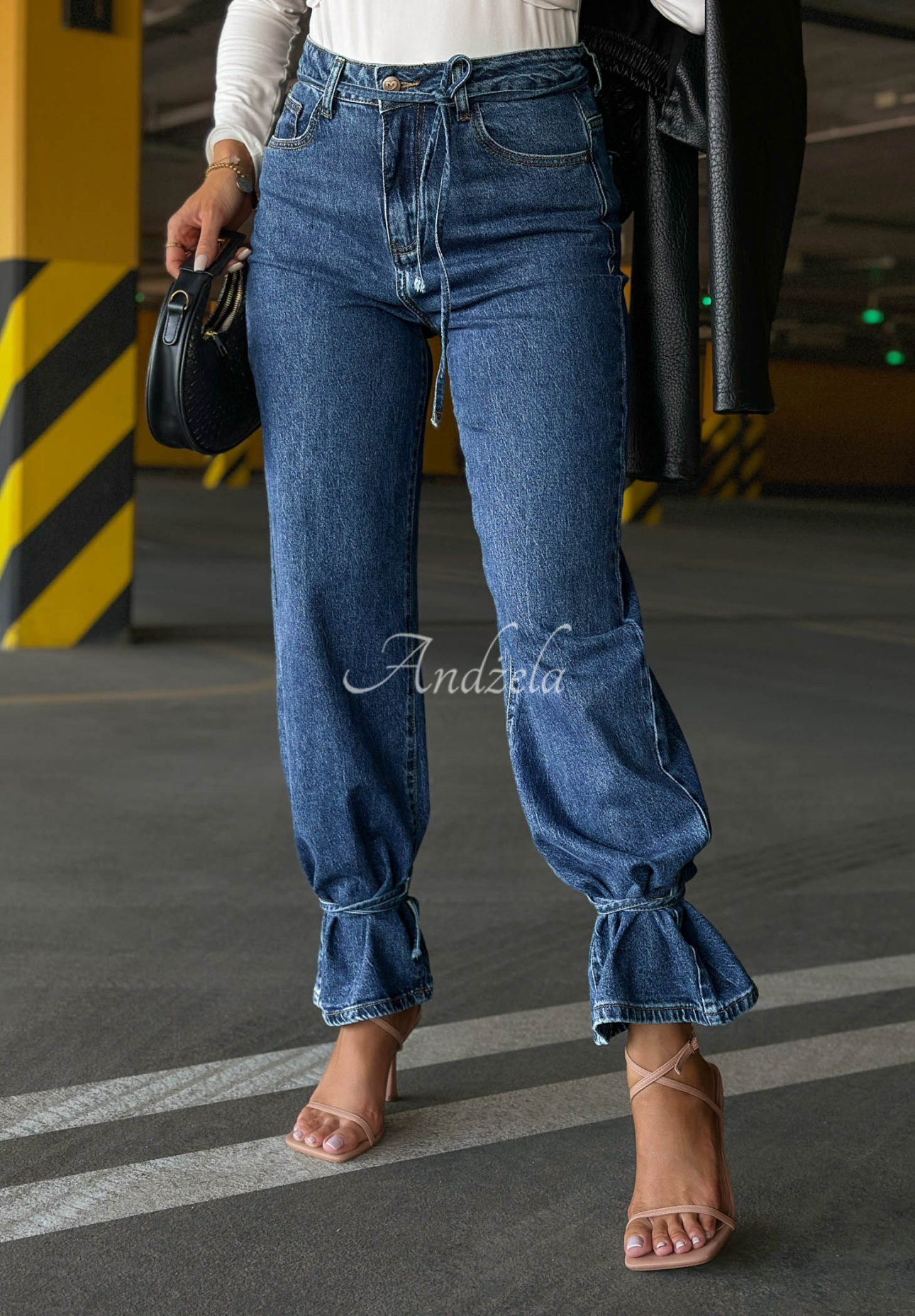 Blugi wide leg cu legături Hello Friday