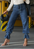 Pantaloni din denim mom fit z wiązaniem Hello Friday albastre
