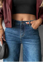 Pantaloni din denim straight z przetarciami i kryształkami Lunar Shine bluemarin