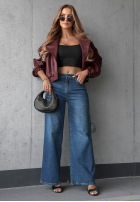 Pantaloni din denim straight z przetarciami i kryształkami Lunar Shine bluemarin