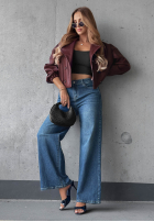 Pantaloni din denim straight z przetarciami i kryształkami Lunar Shine bluemarin