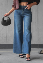 Pantaloni din denim straight z przetarciami i kryształkami Lunar Shine bluemarin