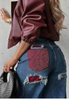 Pantaloni din denim straight z przetarciami i kryształkami Lunar Shine bluemarin