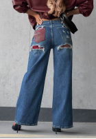 Pantaloni din denim straight z przetarciami i kryształkami Lunar Shine bluemarin