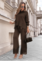 din material textil Pantaloni wide leg z koronką Brown Sugar ciocolatii