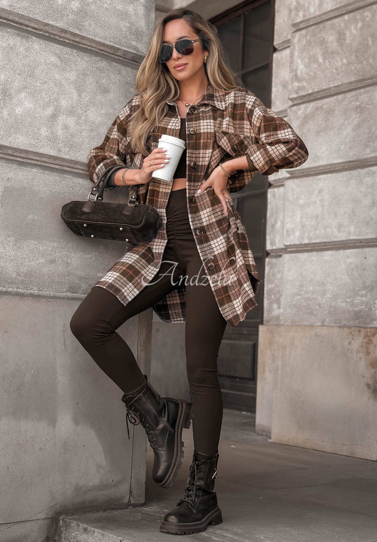 Cămașă oversize din bumbac în carouri September Glow
