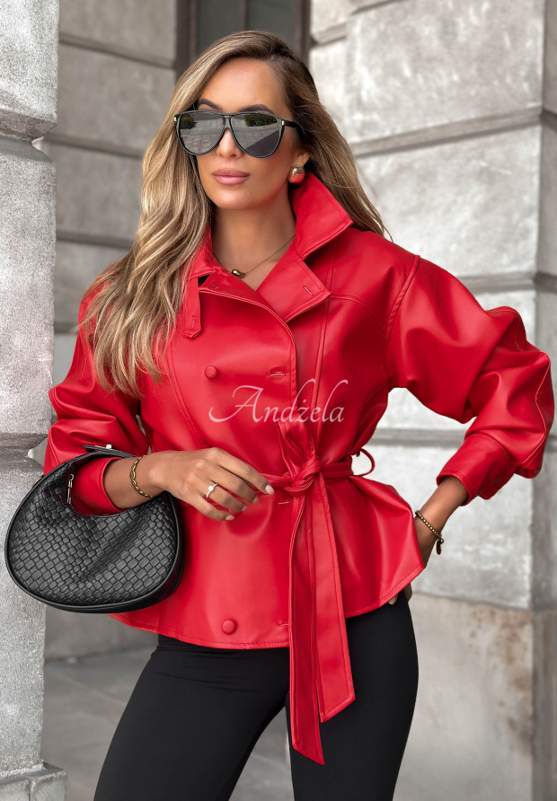 Pardesiu scurt din piele cu curea Lady Mist