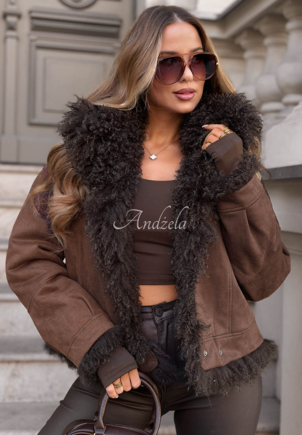 Geacă reversibilă din piele &icirc;ntoarsă cu blăniță Fluffy Charm