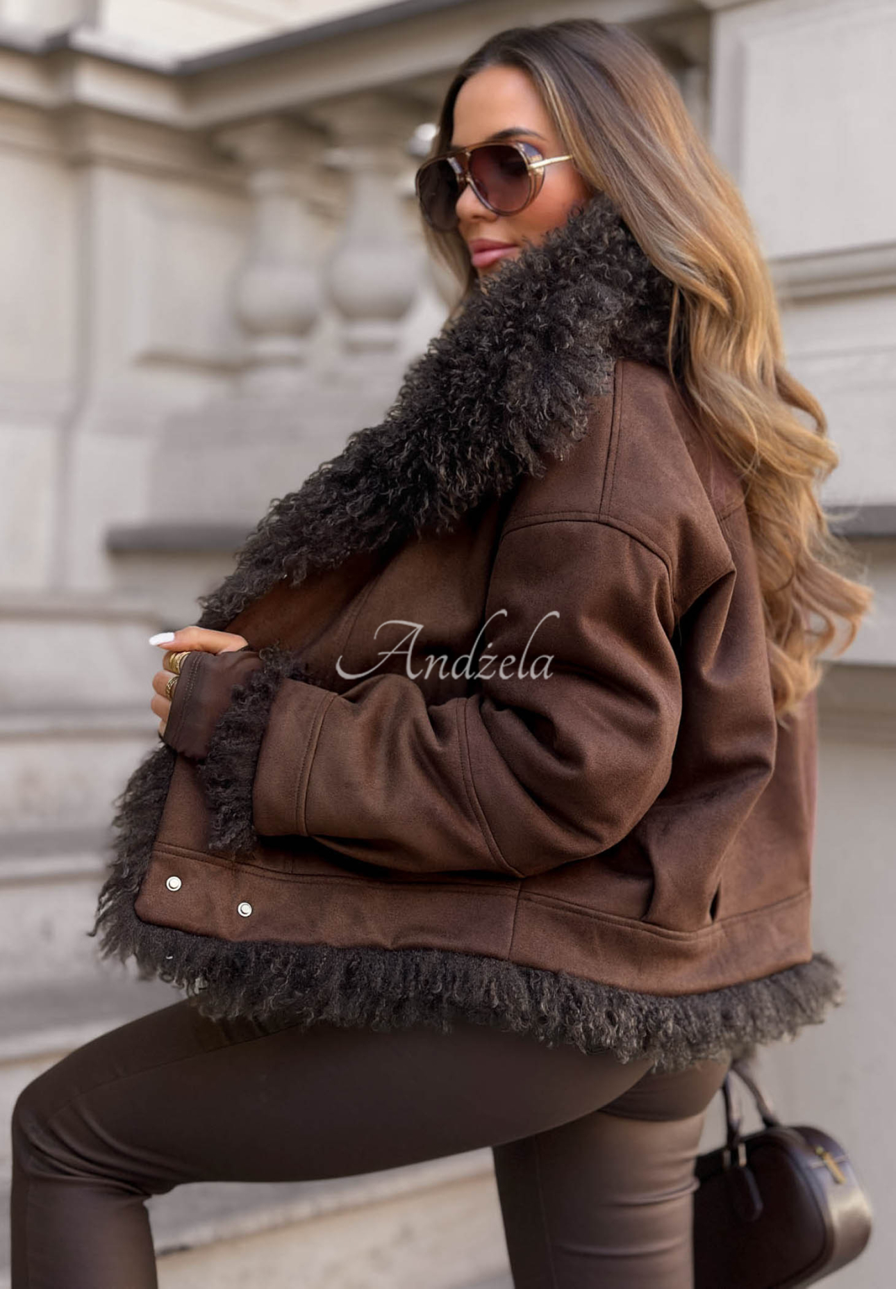 Geacă reversibilă din piele întoarsă cu blăniță Fluffy Charm