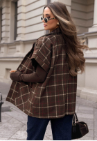Vestă oversize bez zapięcia w kratę Calm Spirit ciocolatie