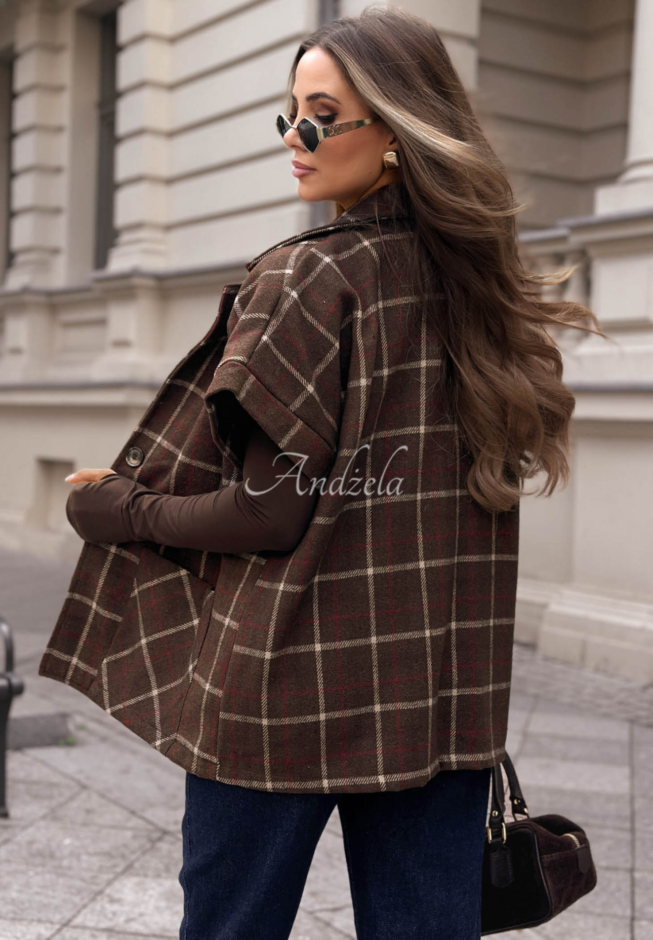 Vestă oversize în carouri cu lână Calm Spirit