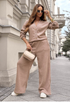 Prążkowany Compleu Pulover i Pantaloni wide leg Simple Escape ciocolatiu