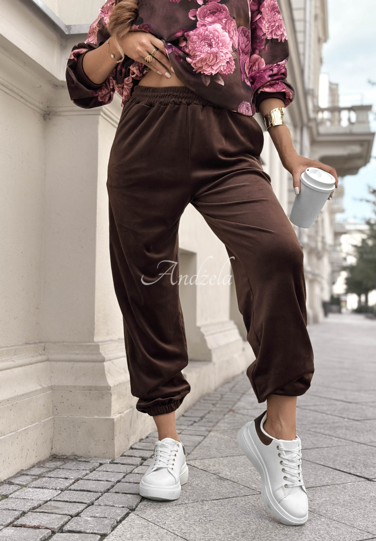 Set de trening din catifea cu bumbac și imprimeu floral Floral Kiss
