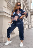 Welurowy Compleu de trening w kwiaty Floral Kiss ciocolatiu