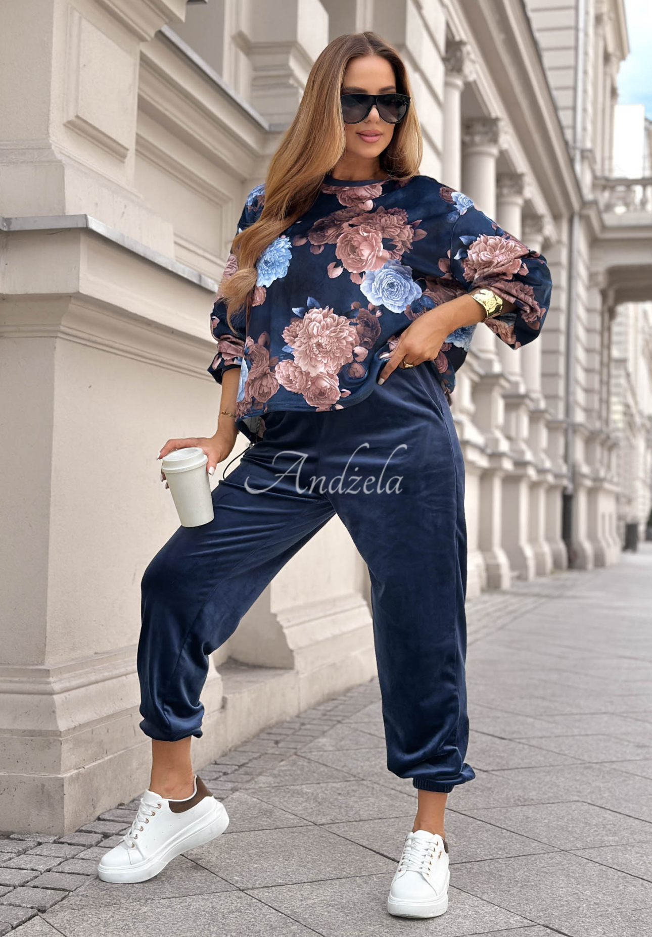 Set de trening din catifea cu bumbac și imprimeu floral Floral Kiss