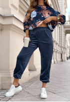 Welurowy Compleu de trening w kwiaty Floral Kiss ciocolatiu