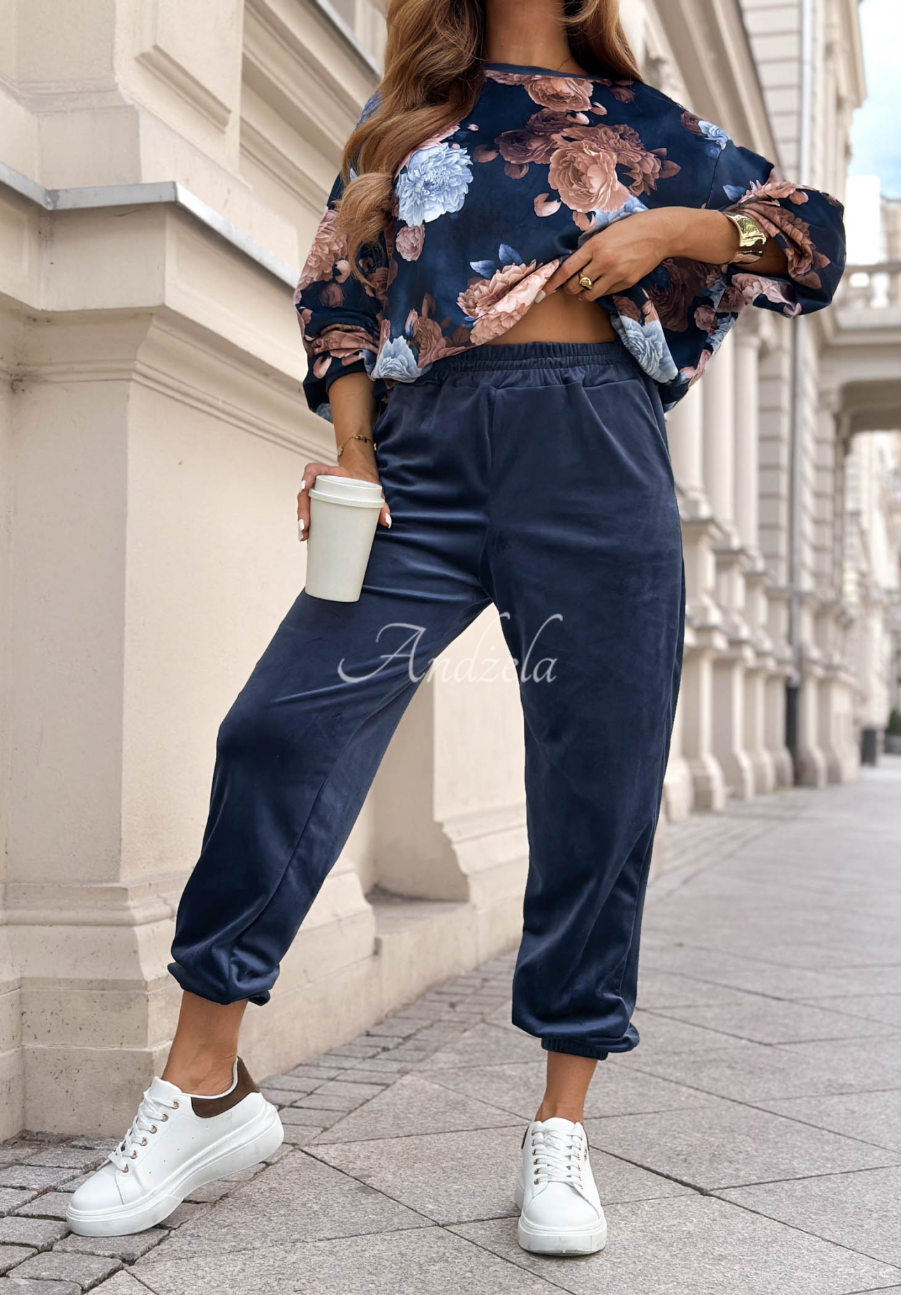 Set de trening din catifea cu bumbac și imprimeu floral Floral Kiss