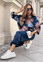 Welurowy Compleu de trening w kwiaty Floral Kiss ciocolatiu