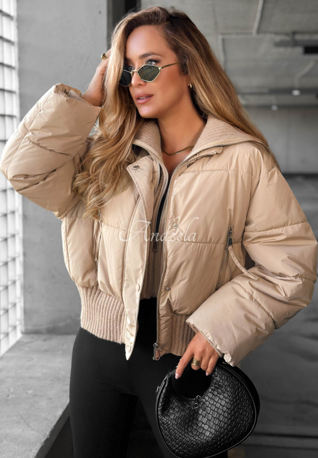 Geacă scurtă matlasată cu guler din material textil Simple Layer