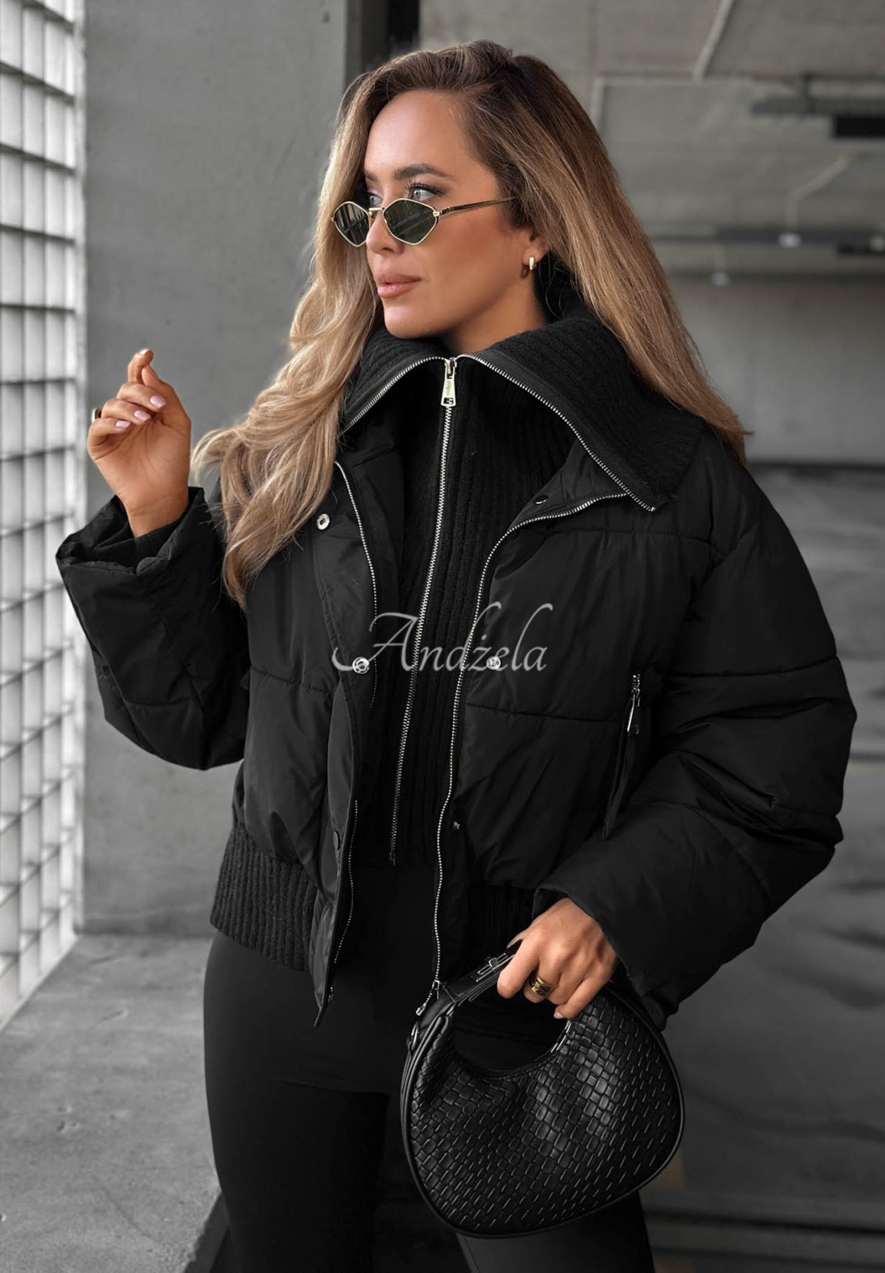 Geacă scurtă matlasată cu guler din material textil Simple Layer