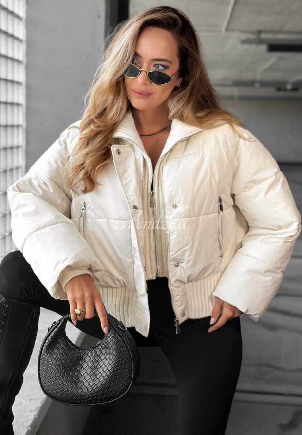 Geacă scurtă matlasată cu guler din material textil Simple Layer