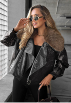 Scurtă skórzana Geacă z futerkiem Fancy Cold negru