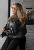 Scurtă skórzana Geacă z futerkiem Fancy Cold negru