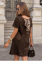 Rochie mini z kokardą cu model tip panteră z tyłu Savage Chic ciocolatie