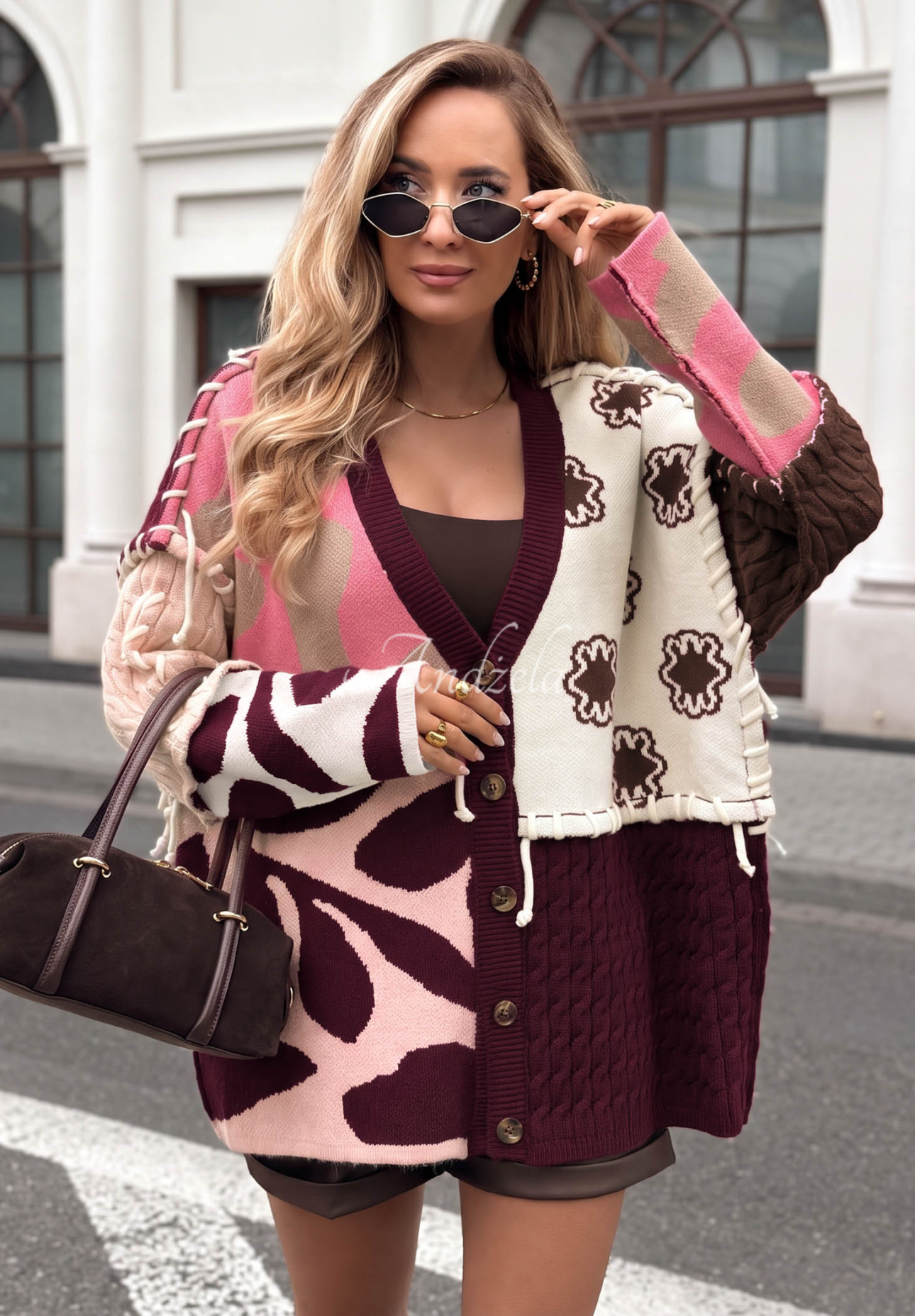 Cardigan cu imprimeu din materiale combinate cu viscoză Slow Down