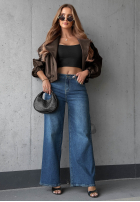 Pantaloni din denim straight z przetarciami i kryształkami Lunar Shine bluemarin