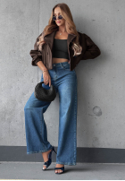 Pantaloni din denim straight z przetarciami i kryształkami Lunar Shine bluemarin
