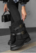 zamszowe Botine z paskami Faded Sky negre