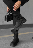 zamszowe Botine z paskami Rainy Steps negre
