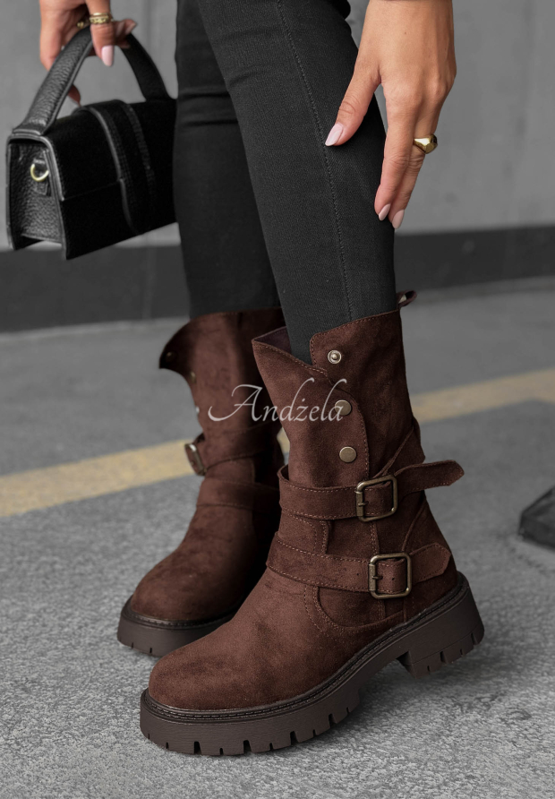 Botine din piele &icirc;ntoarsă cu barete Rainy Steps