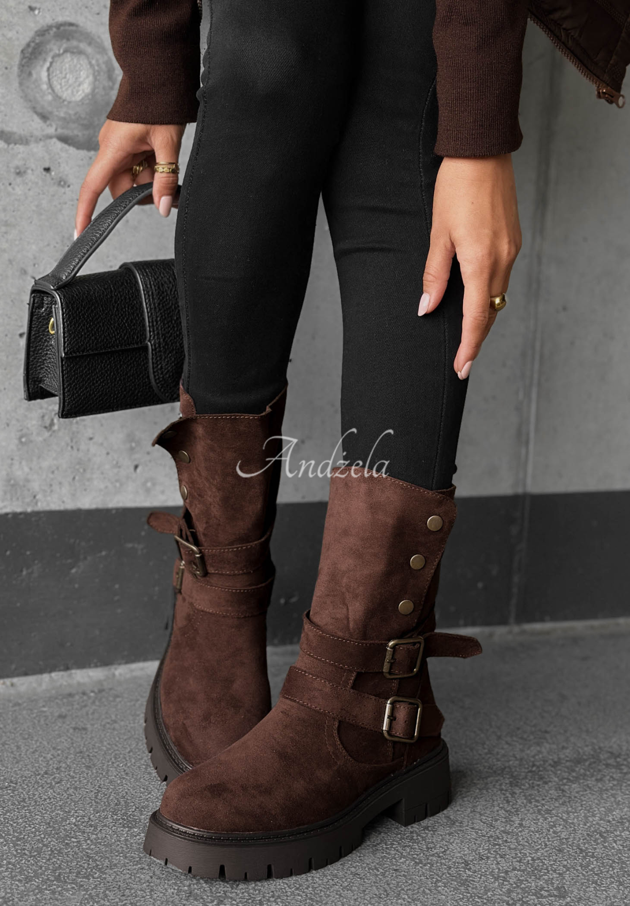 Botine din piele întoarsă cu barete Rainy Steps