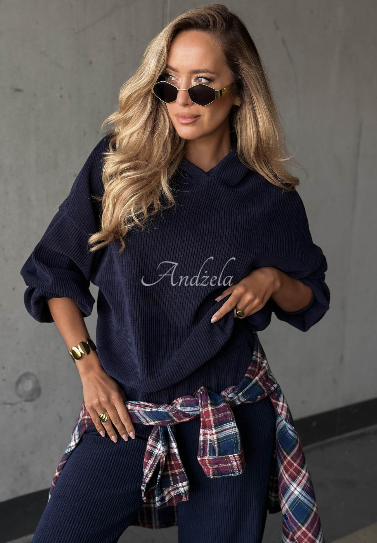 Set din catifea reiată cu hanorac cu glugă și pantaloni din bumbac Quiet Confidence