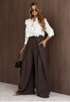 din material textil Pantaloni wide leg z zakładkami Cloudy Elegance ciocolatii