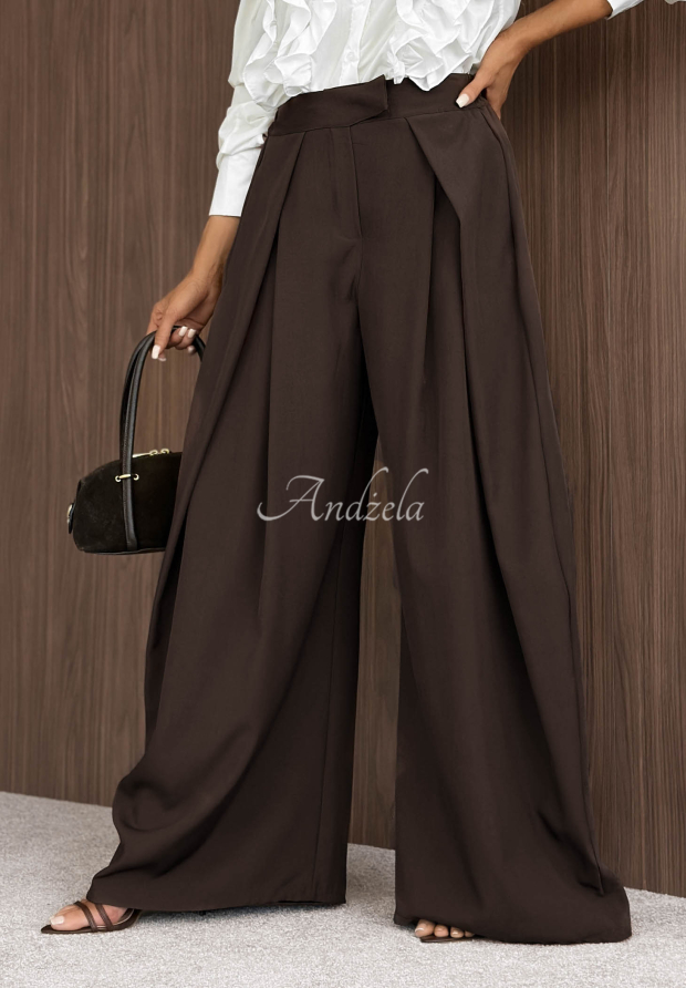 Pantaloni din material wide leg cu pliuri Cloudy Elegance