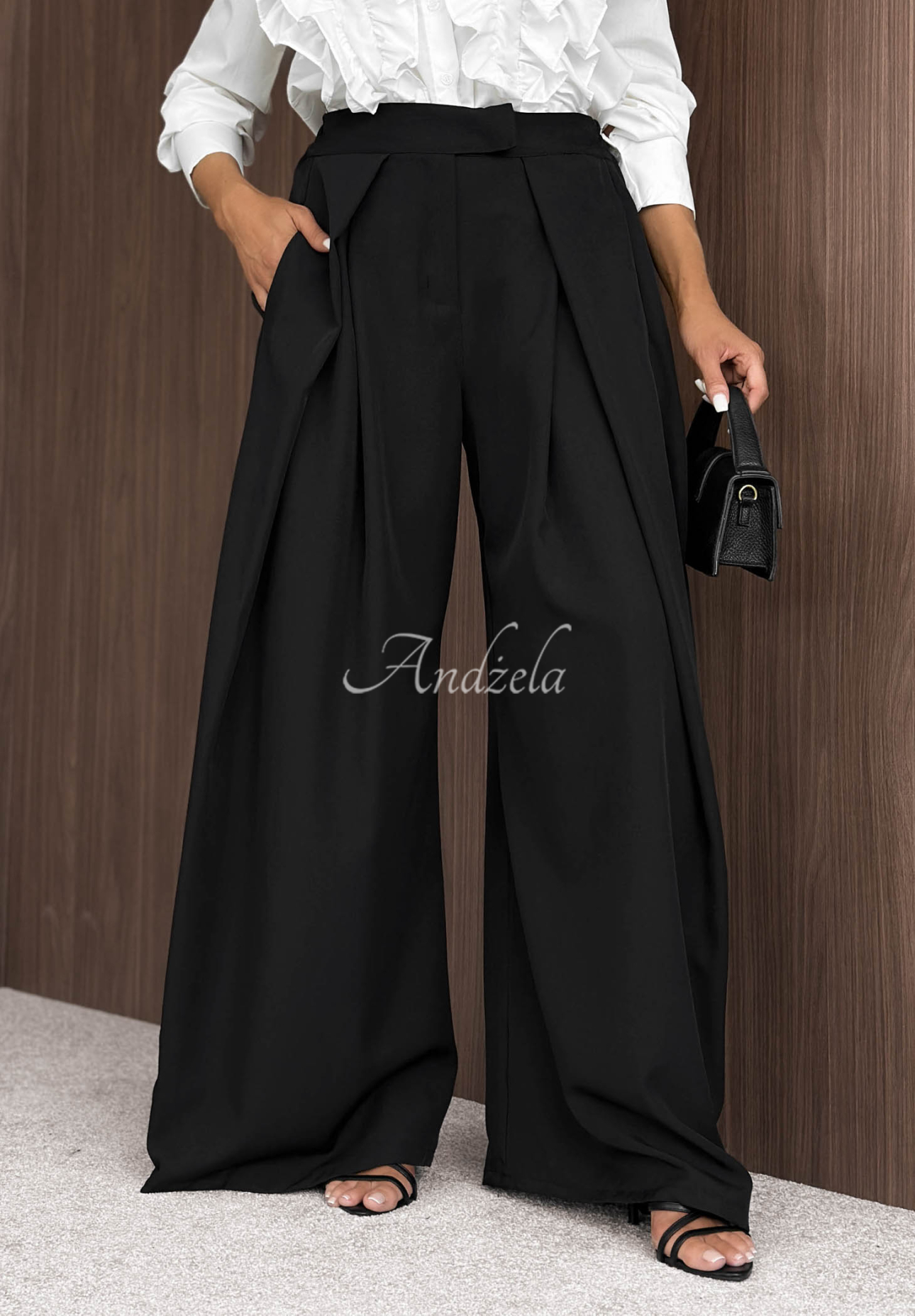 Pantaloni din material wide leg cu pliuri Cloudy Elegance