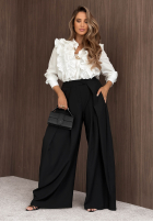 din material textil Pantaloni wide leg z zakładkami Cloudy Elegance ciocolatii