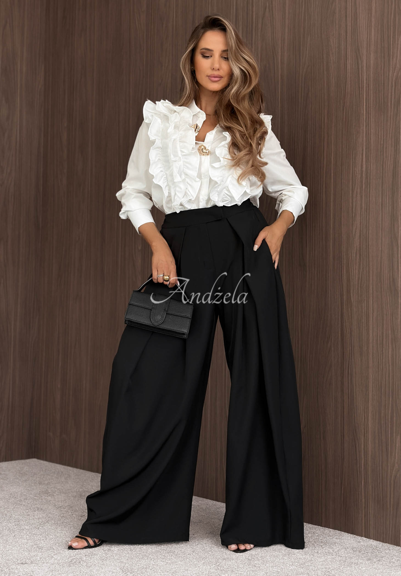 Pantaloni din material wide leg cu pliuri Cloudy Elegance