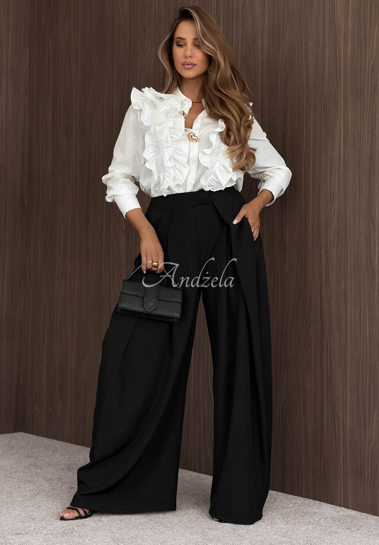Pantaloni din material wide leg cu pliuri Cloudy Elegance